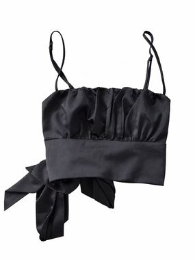 Dynamite Black Satin Tie-Accent Crop Top
